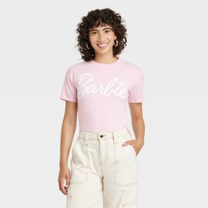 Women's Barbie Logo Classic Short Sleeve Graphic T-Shirt - Pink - 1 of 3