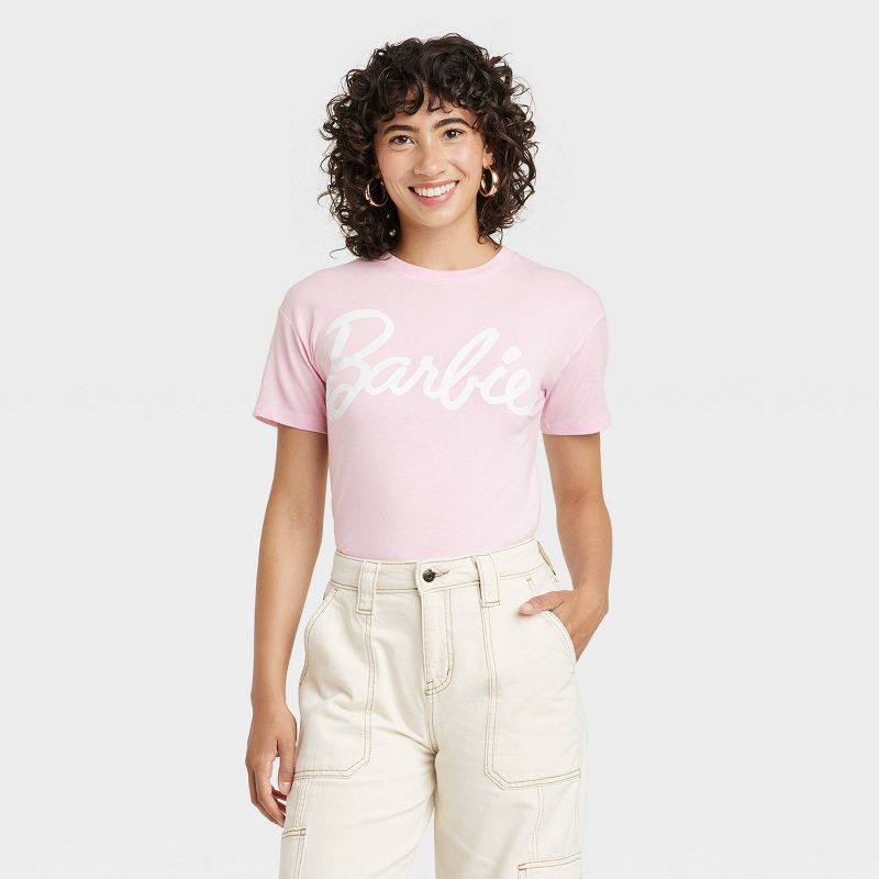Women&#39;s Barbie Logo Classic Short Sleeve Graphic T-Shirt - Pink, 1 of 9