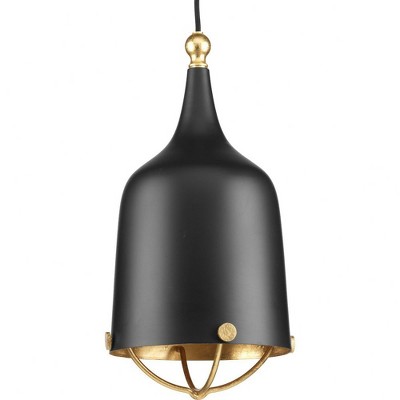 Progress Lighting, Era, 1-Light Pendant, Black with Gold Accents, Cloth Covered Cord