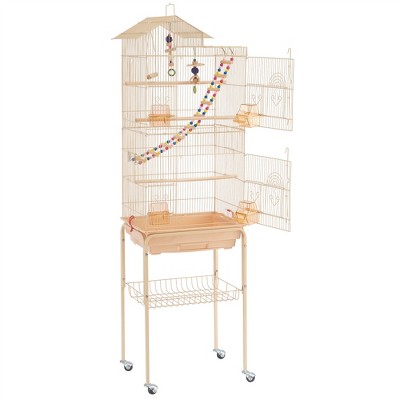 Yaheetech Roof Top Birdcage Parrot Cage with Detachable Rolling Stand Wrought Iron