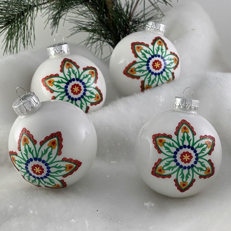 Glass Christmas Tree Ornaments - 67mm/2.63" [4 Pieces] Decorated Balls from Christmas by Krebs Seamless Hanging Holiday Decor, 3 of 5