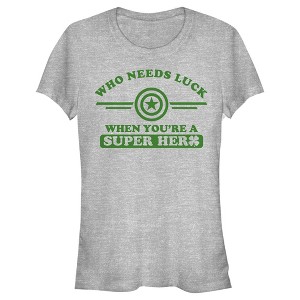 Juniors Womens Marvel St. Patrick's Day Captain America No Luck Needed T-Shirt - 1 of 4