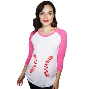 Maternity Raglan Baseball Laces Cute Funny Pregnancy 3/4 Length Sleeve Tee - Crazy Dog Maternity Raglan - 1 of 4
