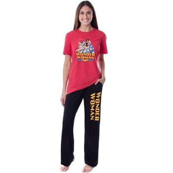 DC Womens' Wonder Woman Through The Ages Sleep Pajama Set Shirt and Pants Multicolored