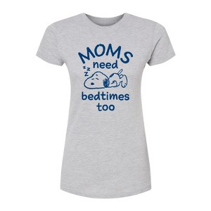 Women's - Peanuts - Moms Need Bedtimes Too Snoopy Fitted Graphic T-Shirt - 1 of 4