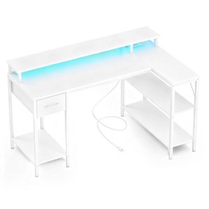 Lyngins 47"/53" L-Shaped Computer Desk with LED,Home Office Desks with Power Outlets & Open Shleves,Drawer,Corner Desks for Studying Gaming Room - 1 of 4