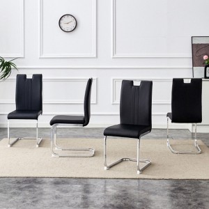 TiramisuBest Set of 4 Black PU Bow-Shaped Dining Chairs, Modern and Industrial Style Upholstered Chairs for Dining Room, Kitchen, or Cafe - 1 of 4