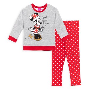 Disney Minnie Mouse Christmas, Girls Fleece Sweatshirt and Leggings Outfit Set Little Kid to Big Kid - 1 of 4