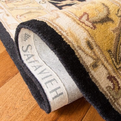 Handmade Black and Gold Wool High Pile Runner Rug