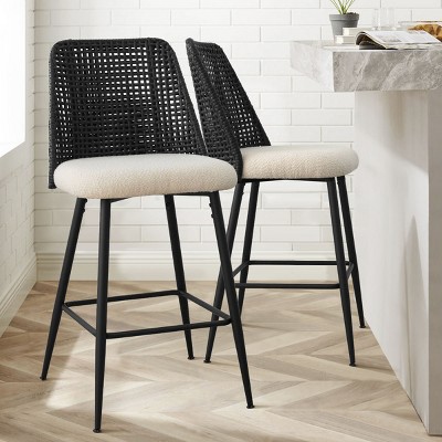 Nice Boucle Counter Stool Set Of 2,Upholstered Rattan Counter Stool,27 Inch Stools With Back for Kitchen Island-Maison Boucle