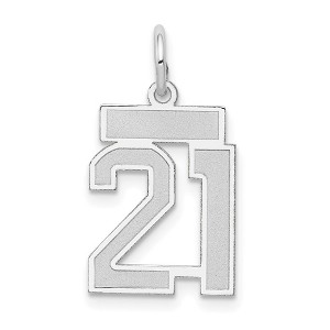 Black Bow Jewelry 14k White Gold, Jersey Collection, Small Number 21 Pendant - 1 of 4