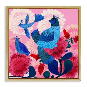 Stupell Industries Folk Birds on Dahlias Black Framed Floater Canvas Wall Art - 1 of 4