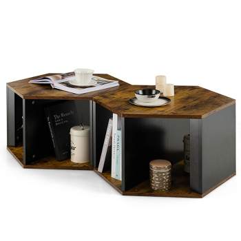 Tangkula 2PCS Coffee Side End Table Nightstand Hexagonal for Living Office Coffee Room