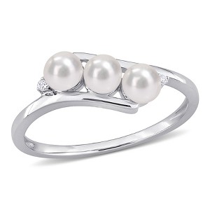 EVERLY JEWELRY |10k White Gold 0.013 CT TW Diamond 3.5 - 4 MM White Freshwater Cultured Pearl Fashion Ring - 1 of 4