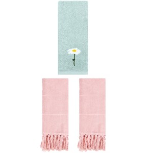 REGALWOVEN 3 Packs Cotton Soft Absorbent Floral Pattern and Solid Hand Towel Set - 1 of 4