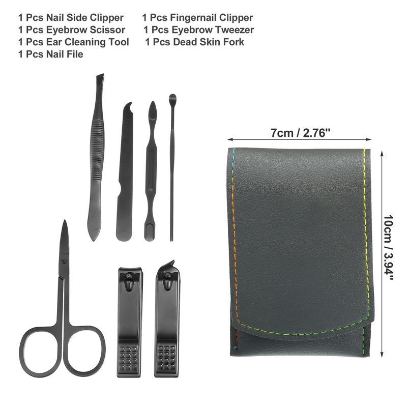 Unique Bargains Stainless Steel Pedicure Nail Clippers Scissors Tool Set for Men Women Black with Grey PU Leather 7 Pcs, 2 of 4