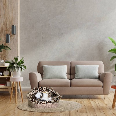 Small Taupe Vegan Leather and Faux Fur Orthopedic Pet Bed