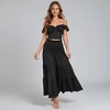 Knit & Lounge Women’s Off Shoulder Crop Top and Maxi Skirt Set Ruffle Sleeves Smocked Waist Flowy Tiered Skirt - 3 of 4