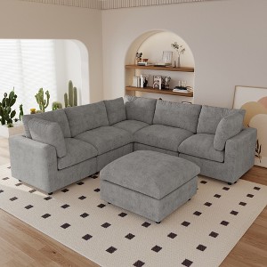 Modern V Shaped Sectional Couches for Living Room,100 Inch 5-Seater Chenille Deep Seat Modular Sofa with Ottoman, Cloud Couch for Bedroom - 1 of 4
