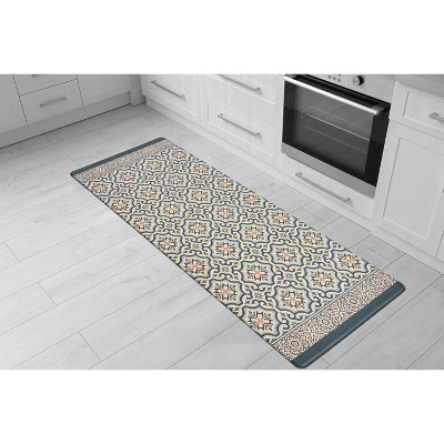 Blue Rectangular Anti-Fatigue Kitchen Mat with Pattern