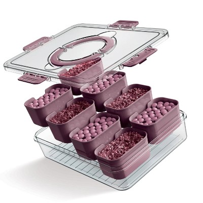 LunaLulinlk 8-compartment tray with lid, portable snack tray with handles and plates, rose