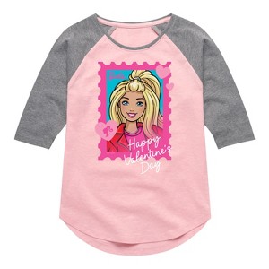 Girls' - Barbie - Valentine's Day Shirt Tail Raglan Graphic T-shirt - 1 of 3