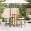 vidaXL 5-Piece Patio Bar Set with Square Solid Acacia Wood Table and PE Rattan Bar Stools - Brown, Cream-White Cushions - 3 of 4