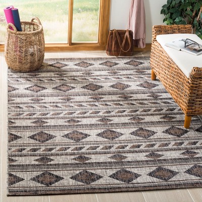 Grey/Black Rectangular Synthetic Flat Woven Area Rug