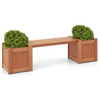 Tangkula Hardwood Outdoor Planter Boxes w/ Detachable Bench 2 Elevated Mini Planters Patio