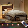 WOWLIVE Twin/Full/Queen/King Size Bed Frame with LED Light and Charging Station, Metal Frame with Storage Headboard, Large Storage Space - 4 of 4