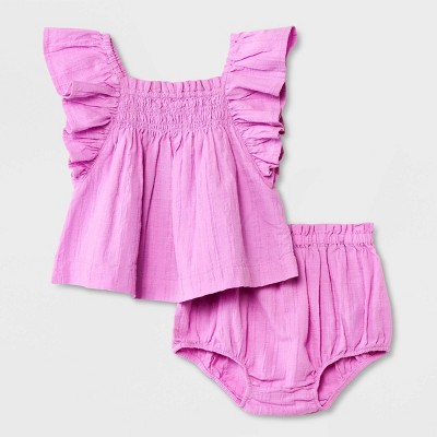 Image of Baby Girls' Dobby Plaid Top & Bloomer Set - Cat & Jack™ Lavender 0-3M