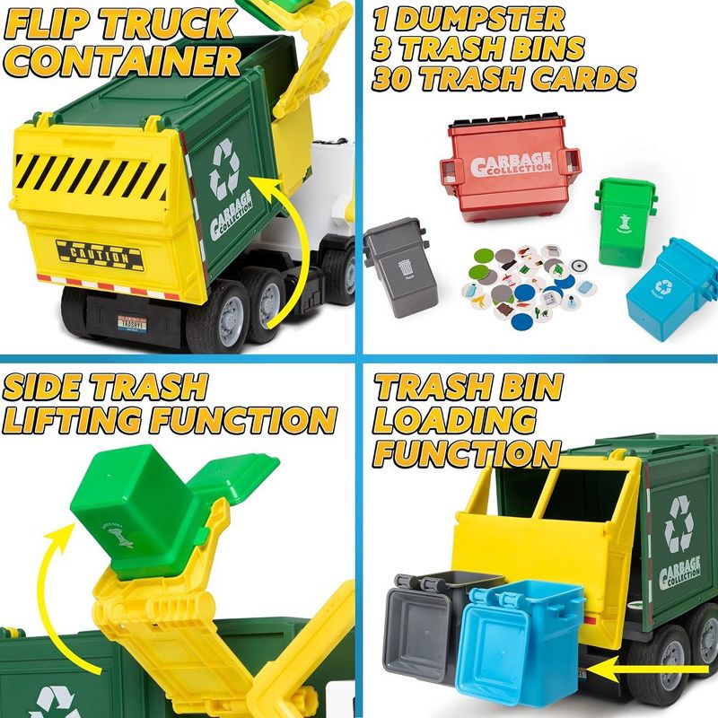 Garbage Truck Set, 16" Large Trash Truck Toys for Boys with Trash Can Lifter and Dumping Function, Toy Truck Birthday Gift for Boy Age 2-7 Years Old, 4 of 6