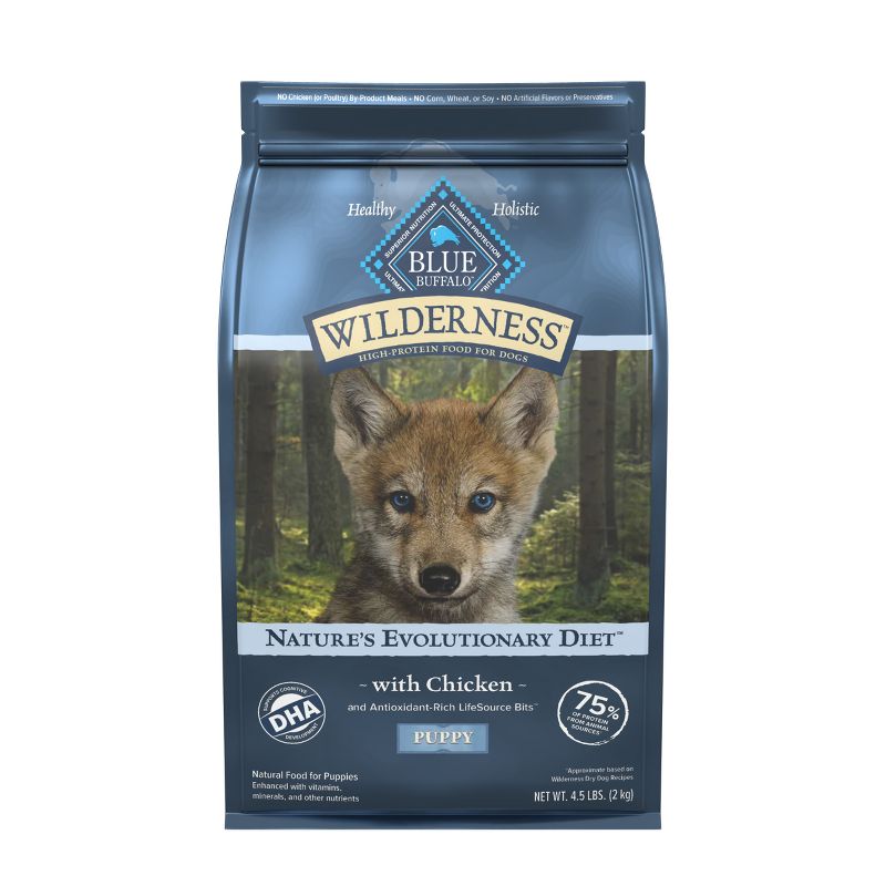 Blue Buffalo Wilderness High Protein Natural Puppy Dry Dog Food plus Wholesome Grains with Chicken - 4.5lbs, 1 of 12