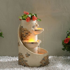 Teamson Home 29.92" 3-Tier Cascading Outdoor LED Lit  Polyresin Planter Waterfall Fountain - 1 of 4
