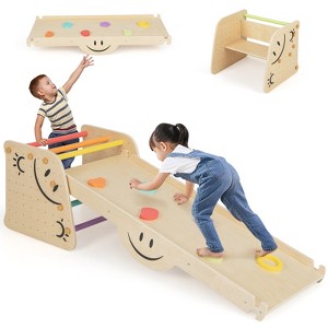 Safstar Wooden Climbing Toy Triangle Climber Set of 2 w/Seesaw Dual-sided Ramp Indoor - 1 of 4
