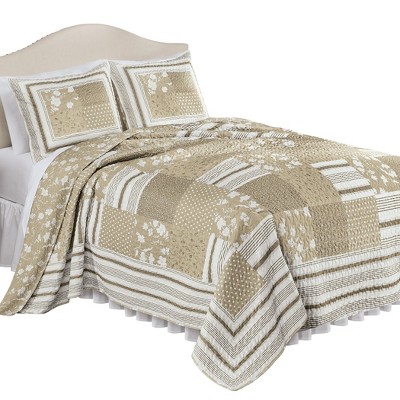 Collections Etc Payton Reversible Floral Stripe Patchwork Oversized Quilt