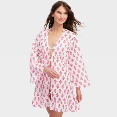 Women's Bouquet Tie-Front Swimsuit Cover Up Pink - Roller Rabbit x Target XXS
