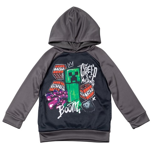 Boy's Minecraft Creeper Face Pull Over Hoodie - Athletic Heather - Large