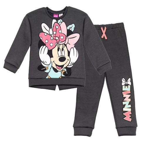 Disney Minnie Mouse Toddler Girls Fleece Pullover Sweatshirt Pants Set Gray  4T