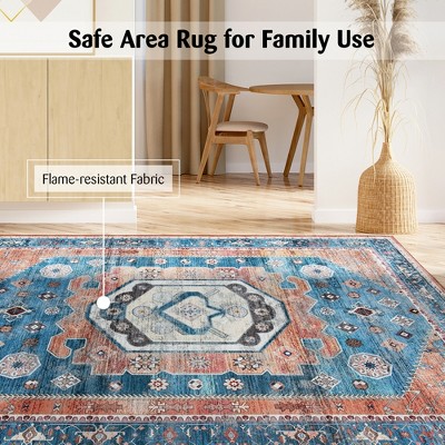 Multicolor Distressed Vintage Synthetic 5' x 7' Non-Slip Area Rug