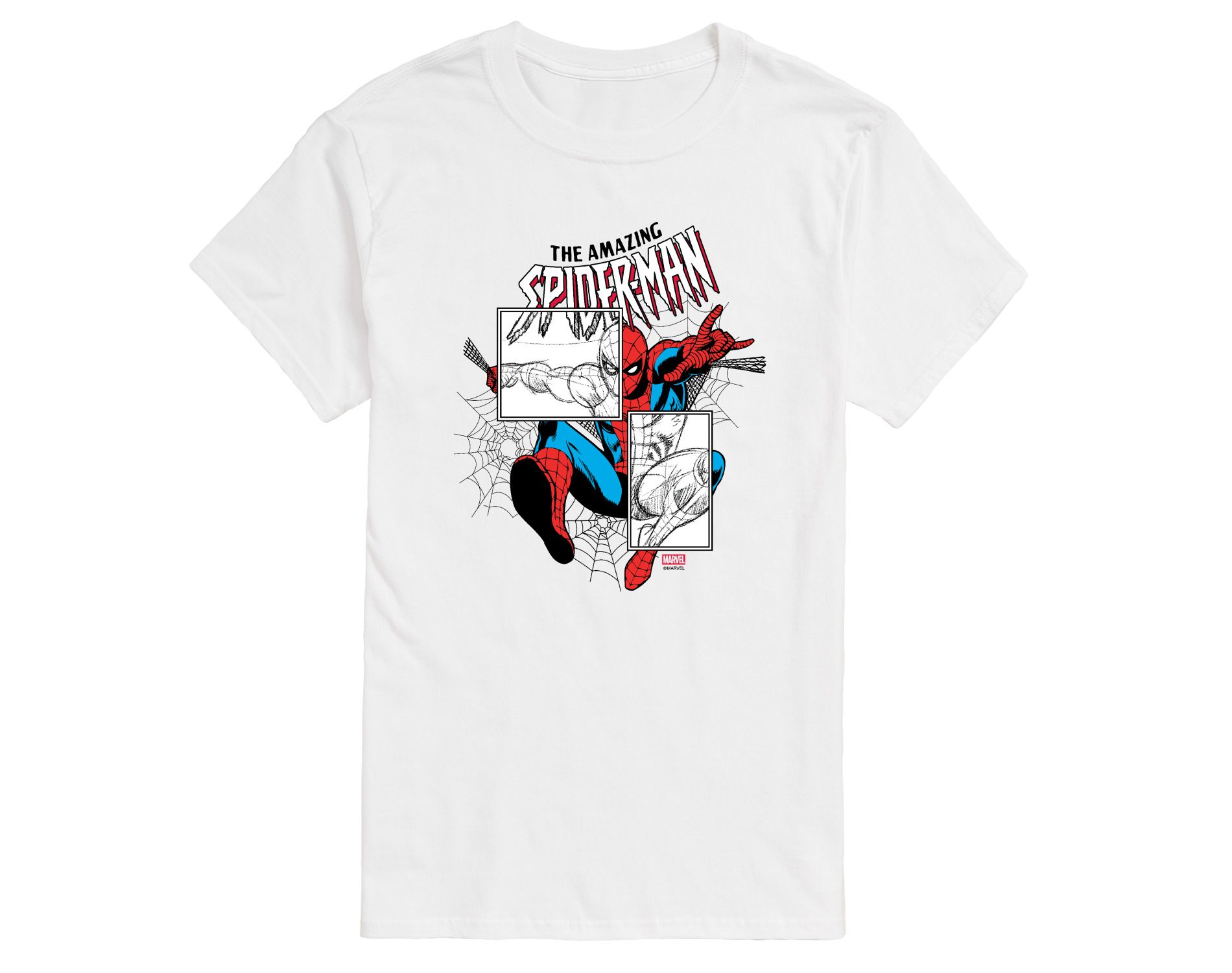 Men's Marvel Spiderman Sketch Blocks Short Sleeve Graphic T-Shirt - White - 3X Big and Tall