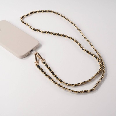 Hello Lux Gold Tone Chain with Faux Leather Phone Crossbody Strap - Black: Cell Phone Accessories by GEMS