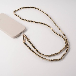 Hello Lux Gold Tone Chain with Faux Leather Phone Crossbody Strap - Black - 1 of 4