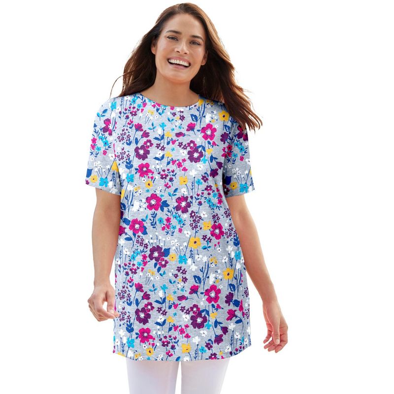 Woman Within Women's Plus Size Perfect Printed Crewneck Tunic, 1 of 2
