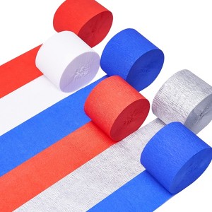 PartyWoo Crepe Paper Streamers Royal Blue Red White Silver 6 Rolls 492 ft 1.8 Inch x 82 Ft Roll - 1 of 4