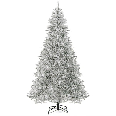 Tangkula 6/7/8 FT Snow-flocked Artificial Christmas Tree w/51/65/81 Sphere Lights 250/350/450 LED Lights