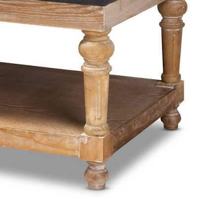 Charcoal Linen and Greywashed Wood Storage Bench with Tufted Detail