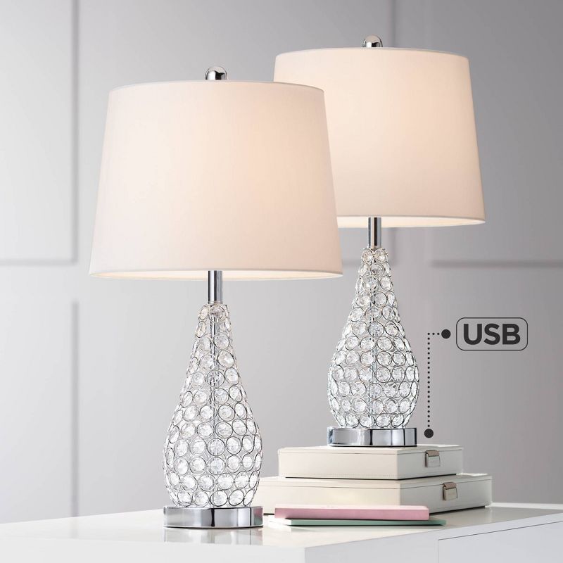 360 Lighting Sergio Modern Accent Table Lamps 23 1/2" High Set of 2 Clear Acrylic with USB Charging Port White Drum Shade for Bedroom Living Room Desk, 3 of 13