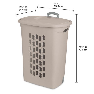 Sterilite Ultra Wheeled Hamper, Laundry Basket with Lid and Handle, Grey, 3 Pack