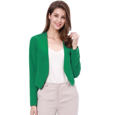 Allegra K Women's Collarless Work Office Long Sleeve Cropped Blazers ...